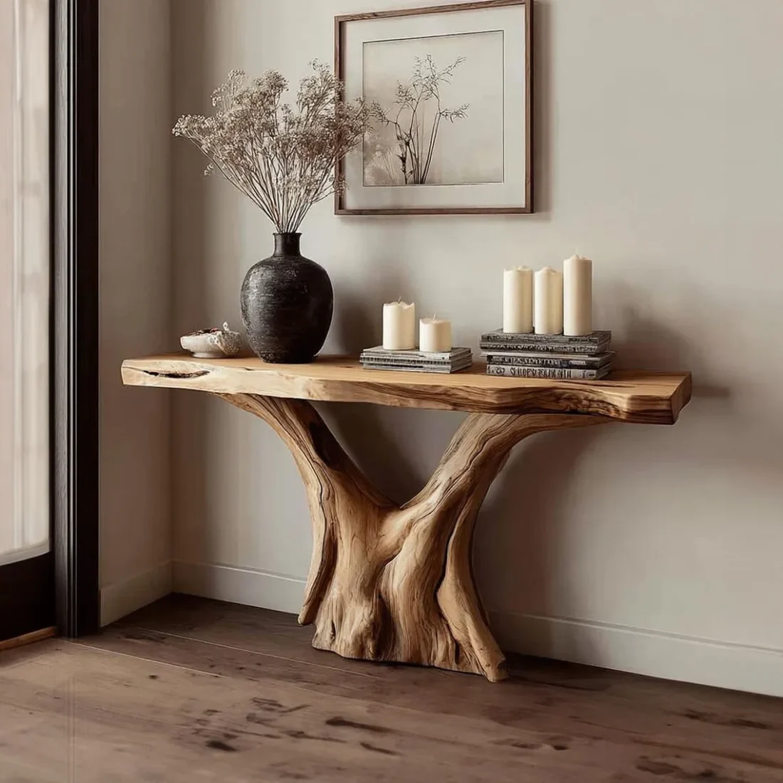 Rustic Live Edge Entryway Table Handmade Solid Wood