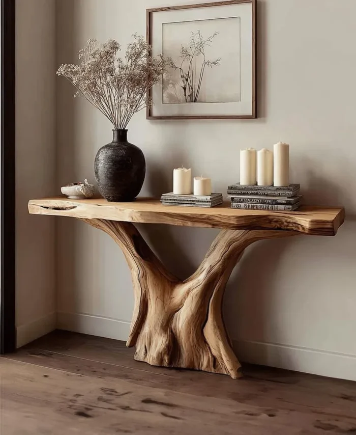 Rustic Live Edge Entryway Table Handmade Solid Wood