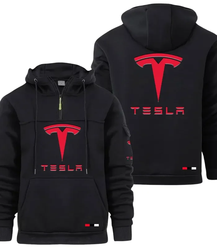 Tesla Hoodie, Quarter-Zip Hoodie for Drivers - Black