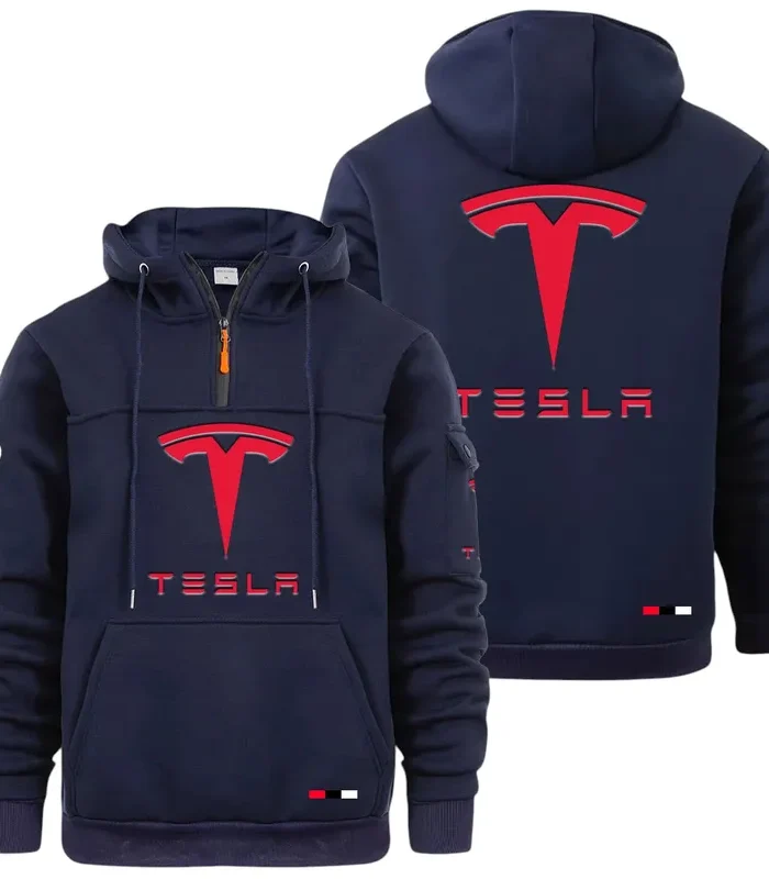 Tesla Hoodie, Quarter-Zip Hoodie for Drivers - Navy
