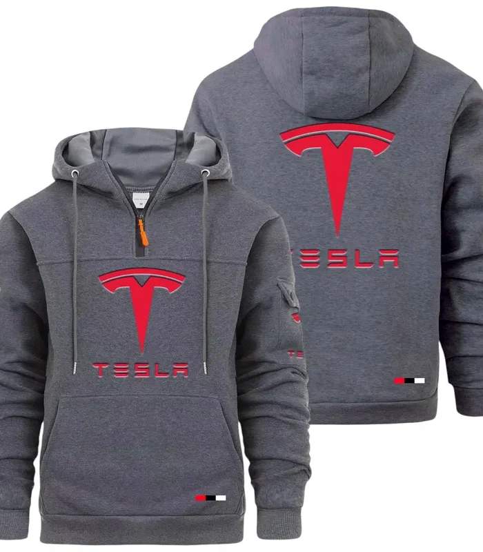 Tesla Hoodie, Quarter-Zip Hoodie for Drivers - Dark Gray