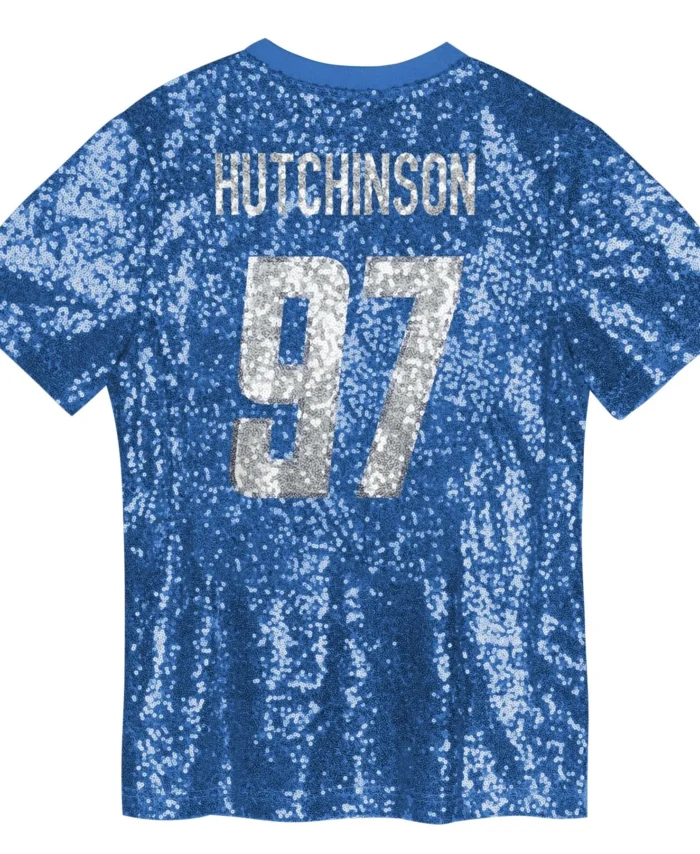 Aidan Hutchinson Detroit Lions Girls Youth Sequin V-Neck Fashion Jersey - Blue