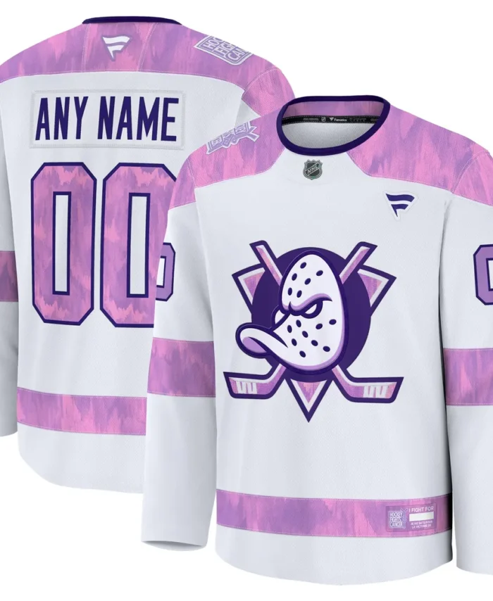 Anaheim Ducks Fanatics 2024 Hockey Fights Cancer Custom Practice Jersey - White