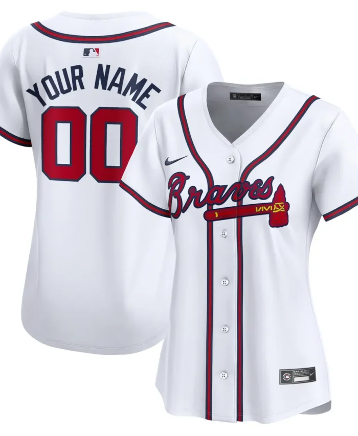 Atlanta Braves Women Home Limited Custom Jersey - White