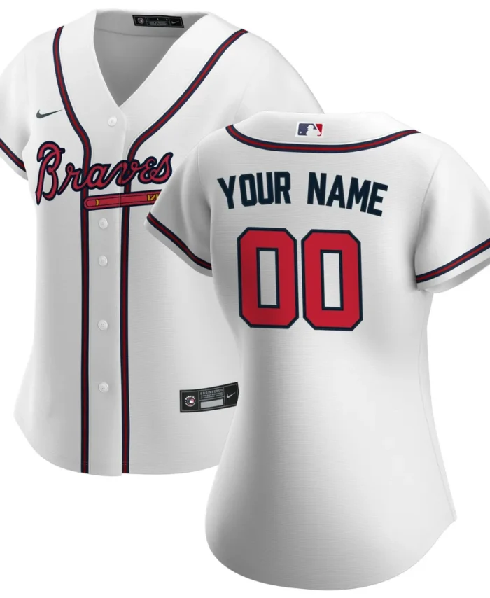 Atlanta Braves Women Home Replica Custom Jersey - White