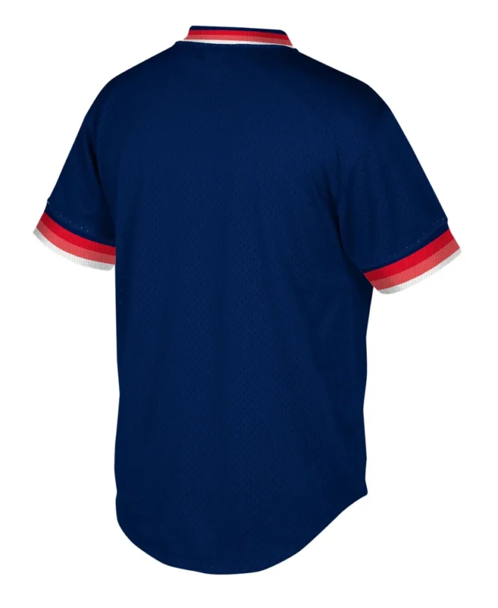 Boston Red Sox Mitchell Ness Big Tall Cooperstown Collection Mesh Wordmark V-Neck Jersey - Navy