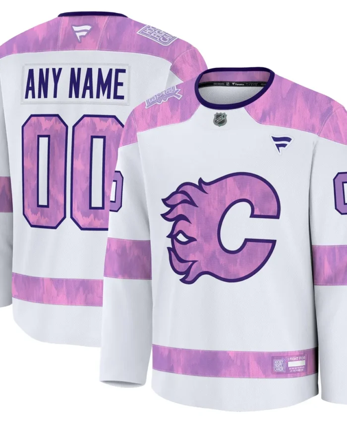 Calgary Flames Fanatics 2024 Hockey Fights Cancer Custom Practice Jersey - White