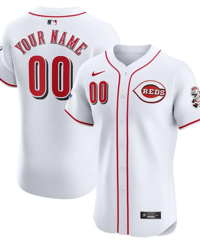 Cincinnati Reds Home Elite Custom Patch Jersey - White