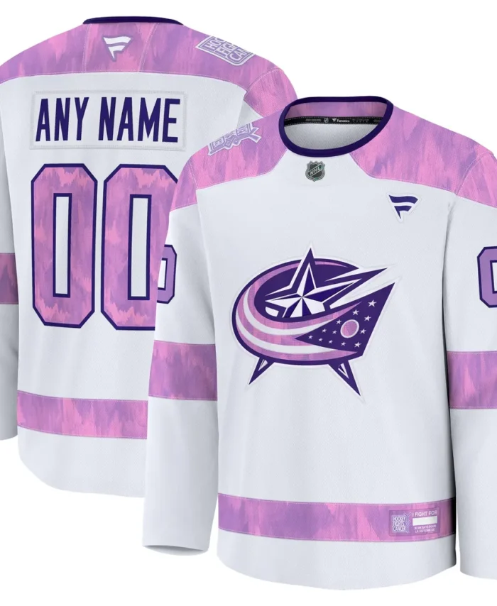 Columbus Blue Jackets Fanatics 2024 Hockey Fights Cancer Custom Practice Jersey - White