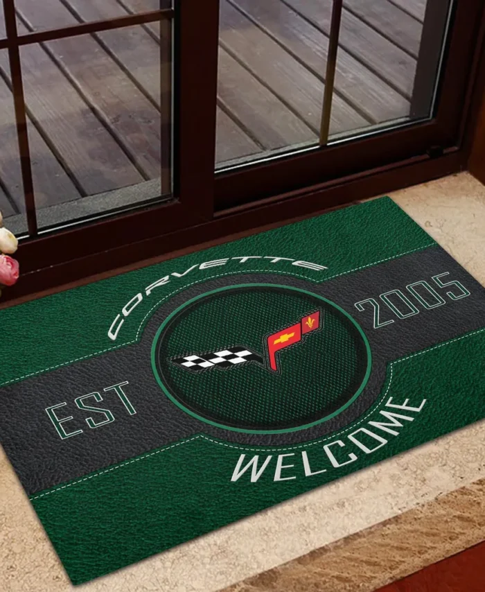Iconic Speed Machine Doormat, Durable Auto-Inspired Rug for Garage or Home Entry CAR169 - Green