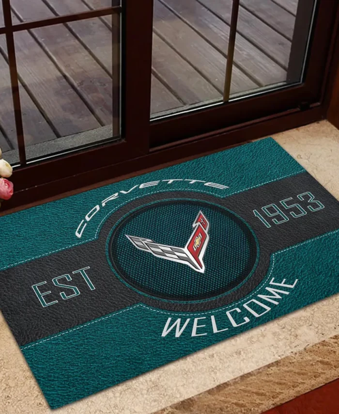 V8 Power Doormat, Durable Auto-Inspired Rug for Garage or Home Entry CAR169 - Cyan