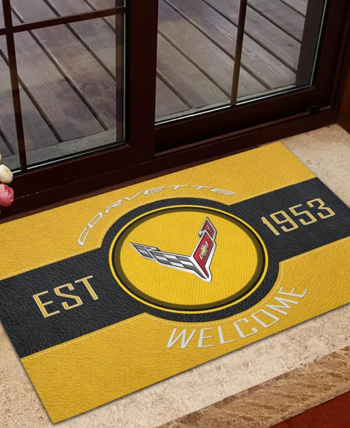 V8 Power Doormat, Automotive Logo Style Floor Mat CAR169 - Yellow