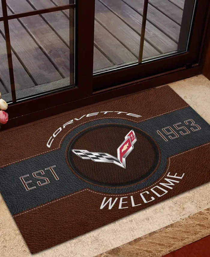 Nostalgic Sports Vehicle Doormat, Automotive Logo Style Floor Mat CAR169 - Brown