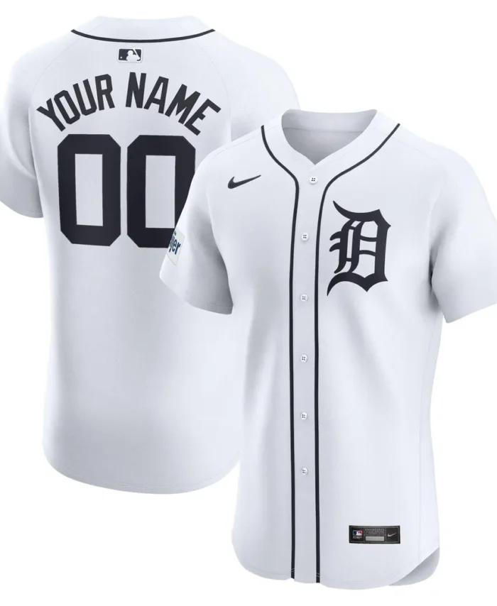 Detroit Tigers Home Elite Custom Patch Jersey - White