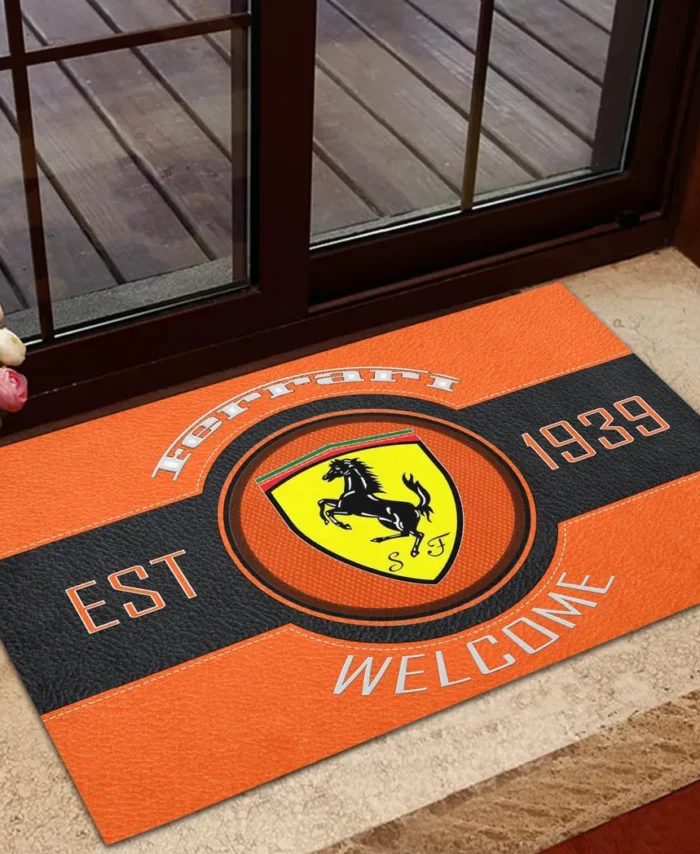 Racing-Inspired Coupe Doormat, Automotive Logo Style Floor Mat CAR169 - Orange
