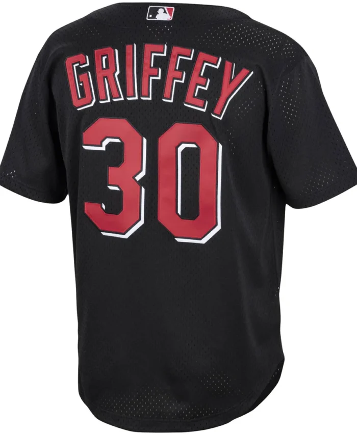 Ken Griffey Jr. Cincinnati Reds Mitchell Ness Cooperstown Collection Mesh Batting Practice Button-Up Jersey - Black