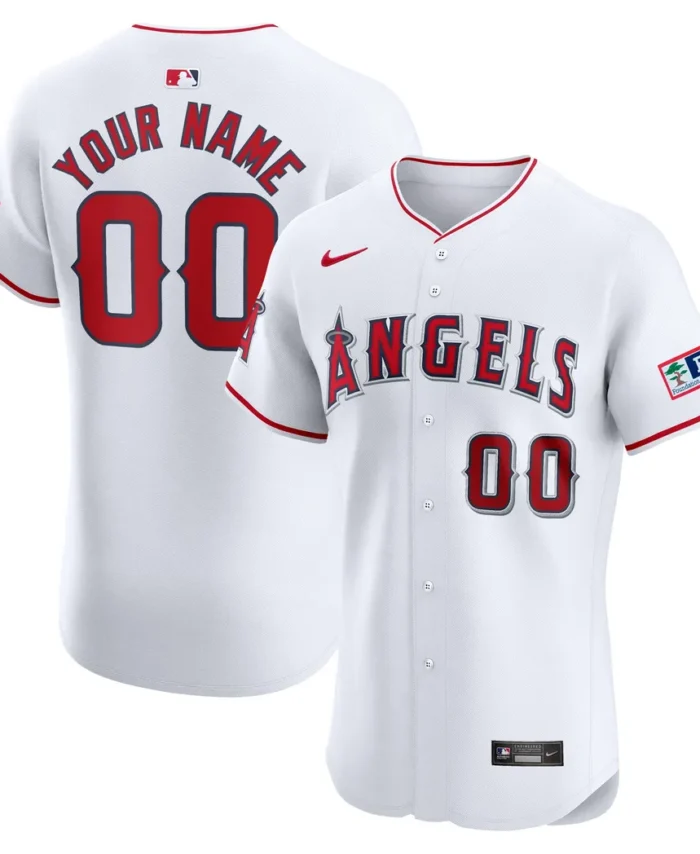 Los Angeles Angels Home Elite Custom Patch Jersey - White