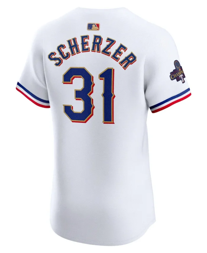 Max Scherzer Texas Rangers 2024 Gold Collection Elite Player Jersey- White