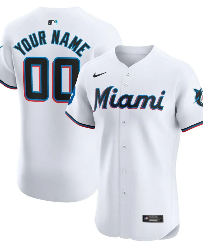 Miami Marlins Home Elite Custom Patch Jersey - White