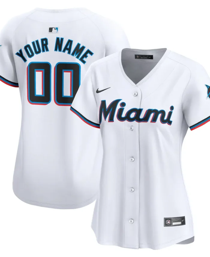 Miami Marlins Women Home Limited Custom Jersey - White