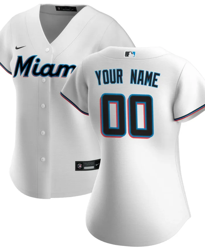 Miami Marlins Women Home Replica Custom Jersey - White