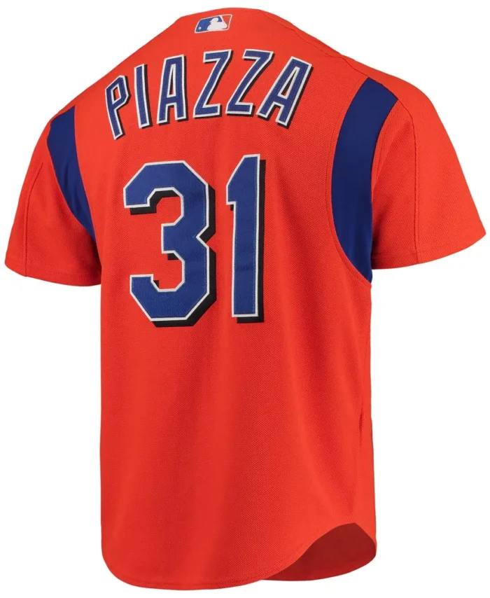 Mike Piazza New York Mets Mitchell Ness Cooperstown Collection Mesh Batting Practice Button-Up Jersey - Orange