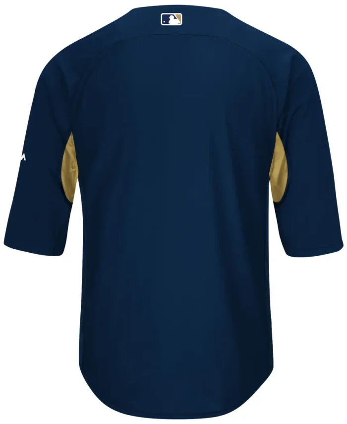 Milwaukee Brewers Majestic Authentic Collection On-Field 3/4-Sleeve Batting Practice Jersey - Navy/Gold