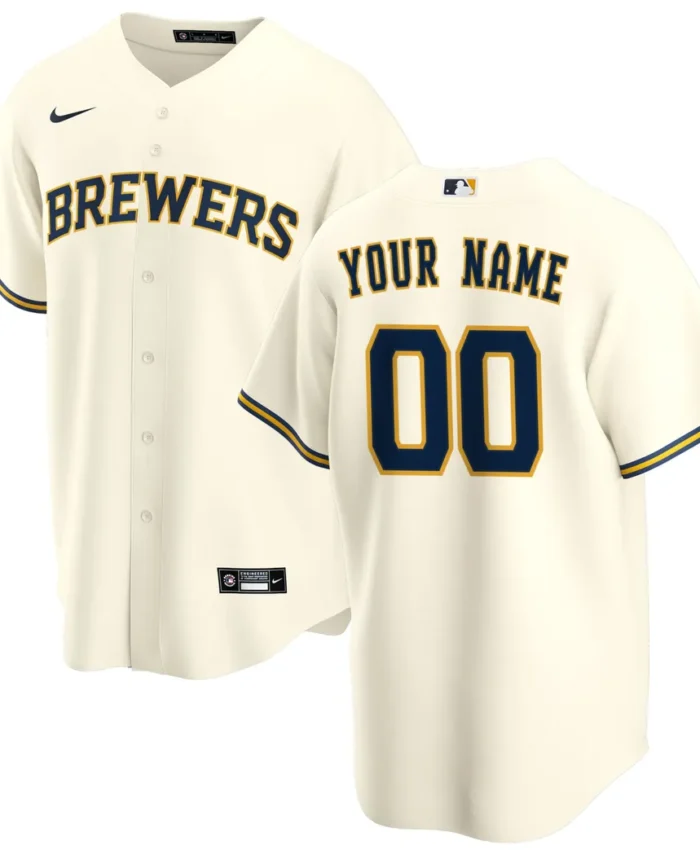 Milwaukee Brewers Home Replica Custom Jersey - Cream
