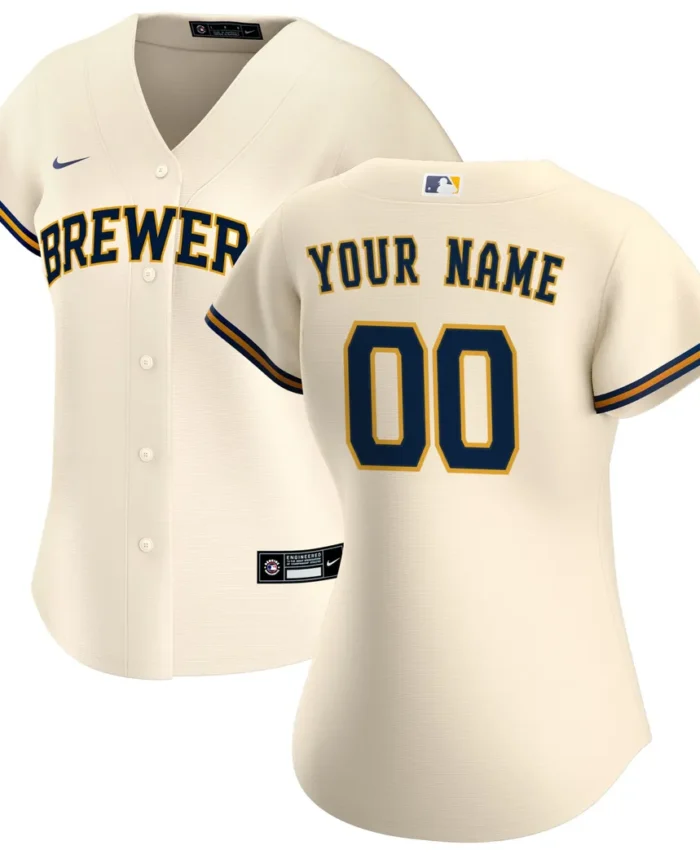 Milwaukee Brewers Women Home Replica Custom Jersey - Cream
