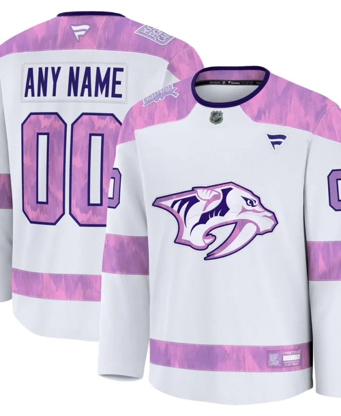 Nashville Predators Fanatics 2024 Hockey Fights Cancer Custom Practice Jersey - White
