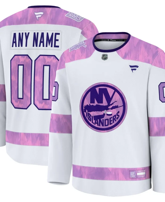 New York Islanders Fanatics 2024 Hockey Fights Cancer Custom Practice Jersey - White