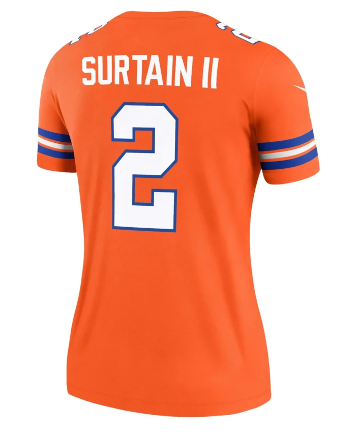 Patrick Surtain II Denver Broncos Women's Alternate Legend Player Performance Top - Mile High Collection 1977 Throwback Orange