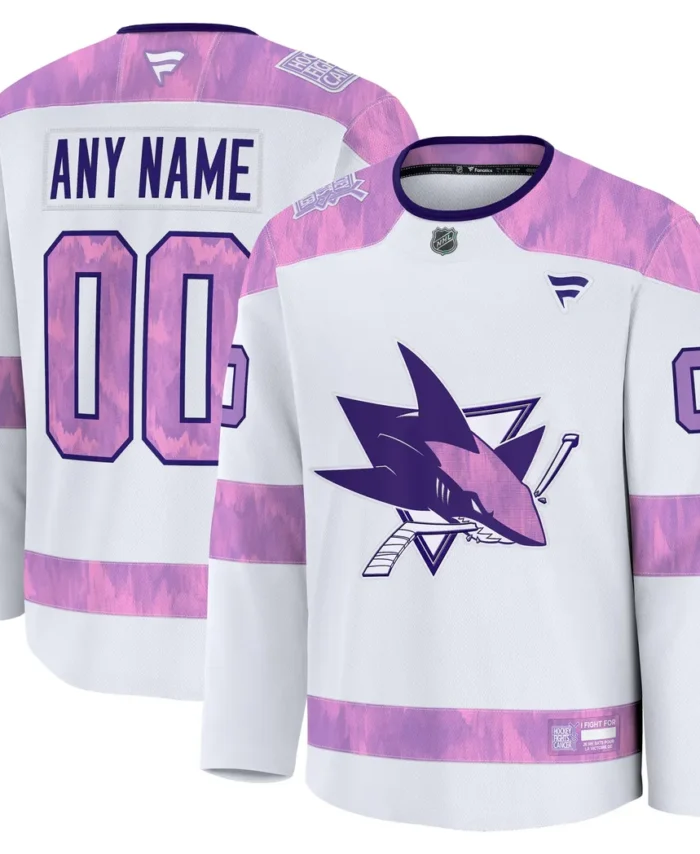 San Jose Sharks Fanatics 2024 Hockey Fights Cancer Custom Practice Jersey - White