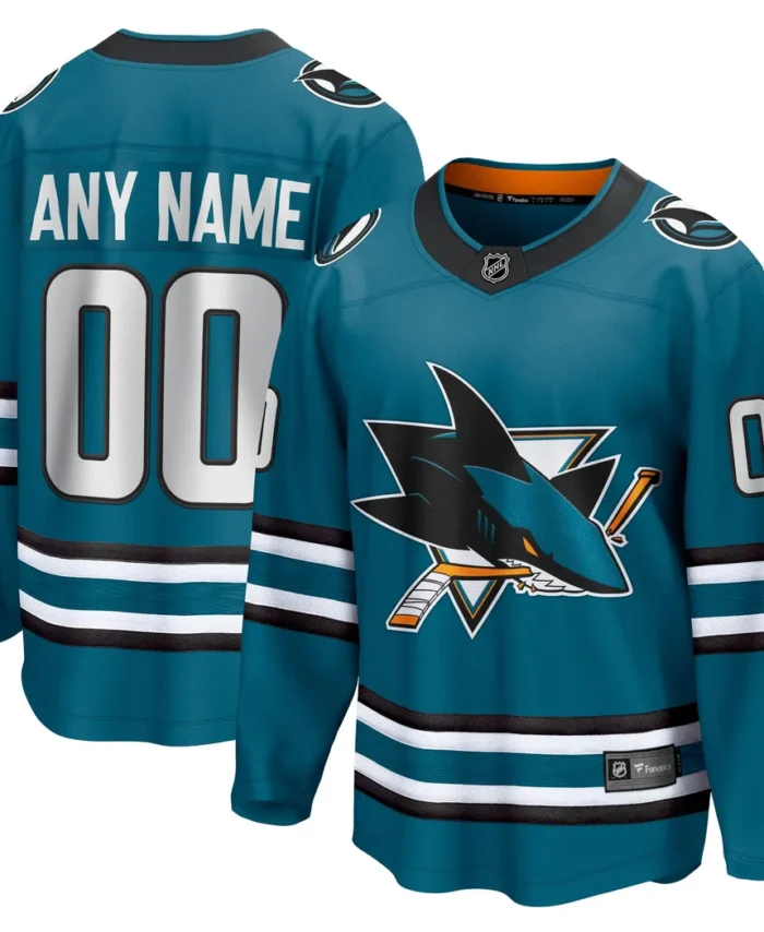 San Jose Sharks Fanatics Home Breakaway Custom Jersey - Teal
