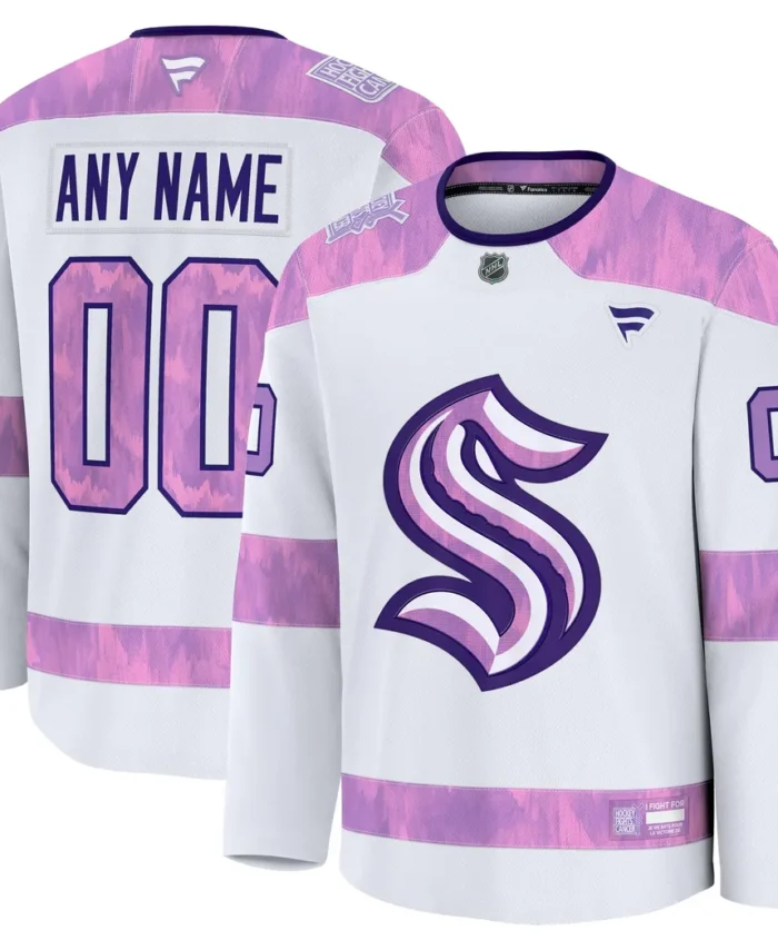 Seattle Kraken Fanatics 2024 Hockey Fights Cancer Custom Practice Jersey - White