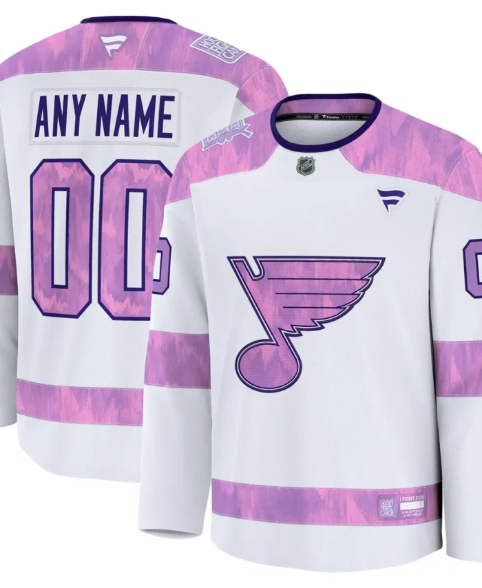 St. Louis Blues Fanatics 2024 Hockey Fights Cancer Custom Practice Jersey - White
