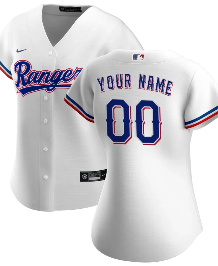 Texas Rangers Women Home Replica Custom Jersey - White